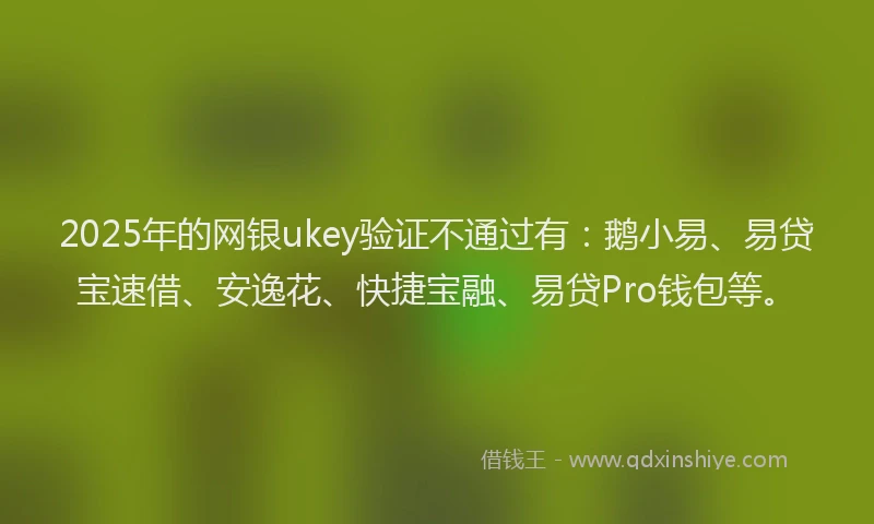 2025年的网银ukey验证不通过有:鹅小易、易贷宝速借、安逸花、快捷宝融、易贷Pro钱包等。