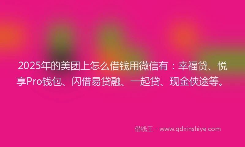 2025年的美团上怎么借钱用微信有:幸福贷、悦享Pro钱包、闪借易贷融、一起贷、现金侠途等。