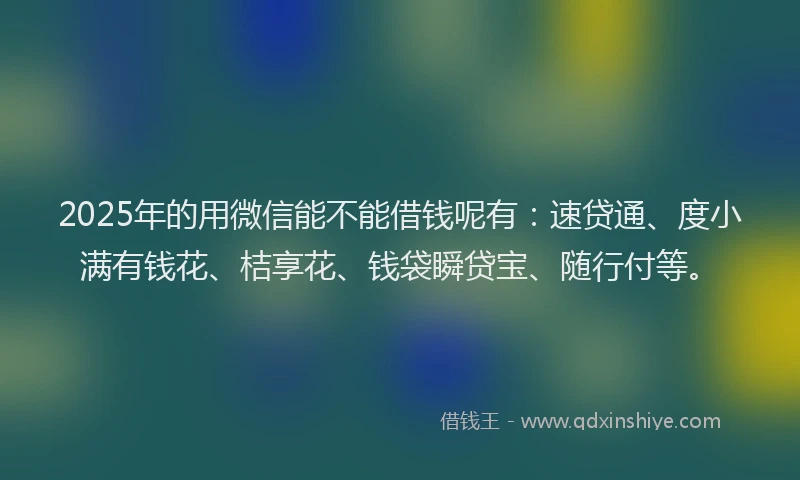 2025年的用微信能不能借钱呢有：速贷通、度小满有钱花、桔享花、钱袋瞬贷宝、随行付等。