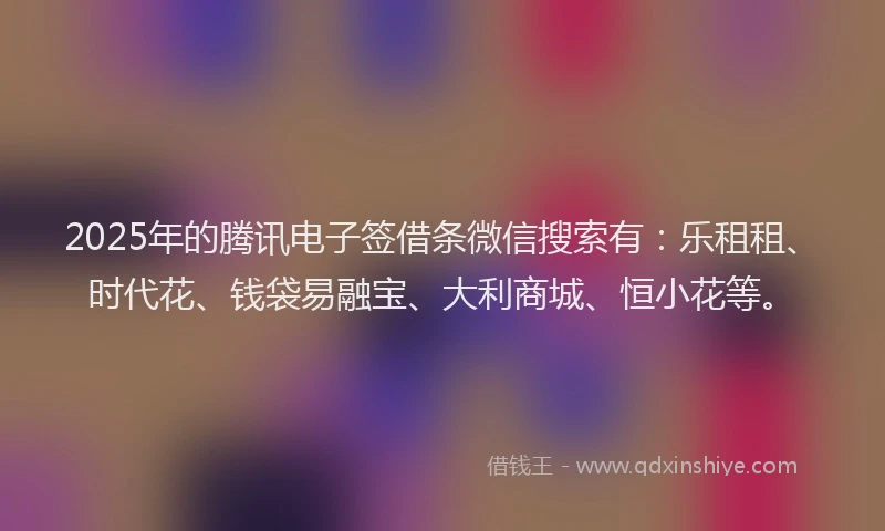 2025年的腾讯电子签借条微信搜索有：乐租租、时代花、钱袋易融宝、大利商城、恒小花等。