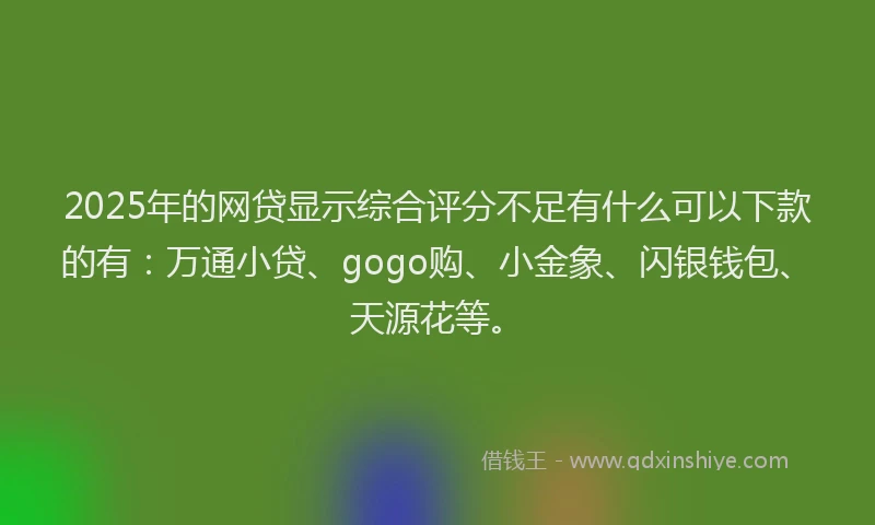 2025年的网贷显示综合评分不足有什么可以下款的有：万通小贷、gogo购、小金象、闪银钱包、天源花等。