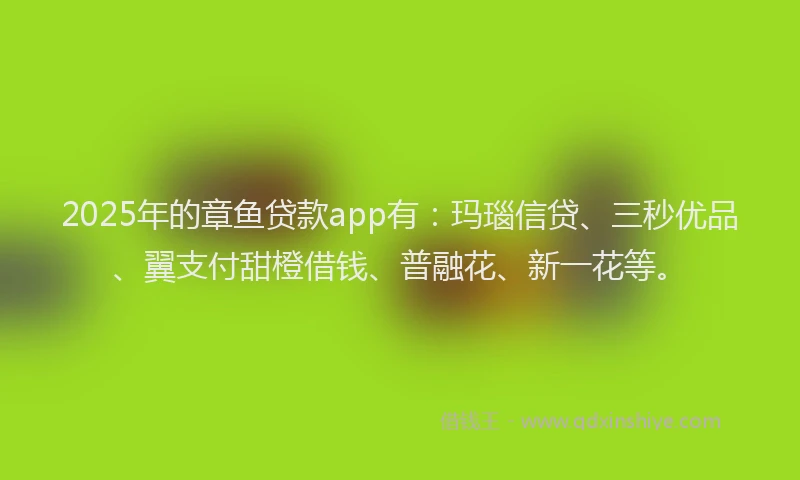2025年的章鱼贷款app有：玛瑙信贷、三秒优品、翼支付甜橙借钱、普融花、新一花等。