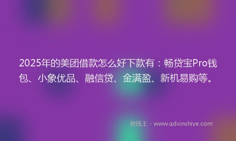 2025年的美团借款怎么好下款有:畅贷宝Pro钱包、小象优品、融信贷、金满盈、新机易购等。