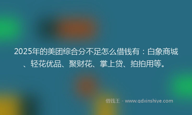 2025年的美团综合分不足怎么借钱有：白象商城、轻花优品、聚财花、掌上贷、拍拍用等。