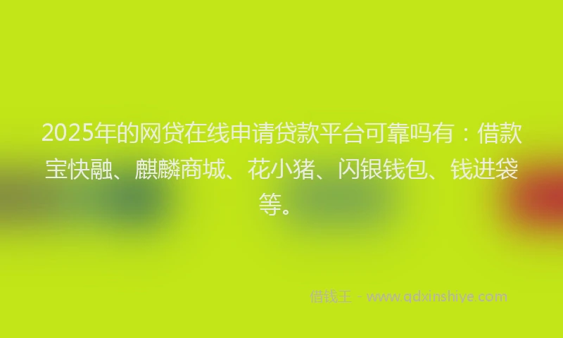 2025年的网贷在线申请贷款平台可靠吗有:借款宝快融、麒麟商城、花小猪、闪银钱包、钱进袋等。