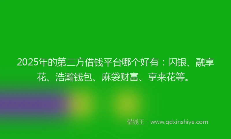 2025年的第三方借钱平台哪个好有：闪银、融享花、浩瀚钱包、麻袋财富、享来花等。
