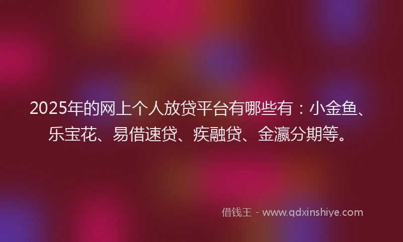 2025年的网上个人放贷平台有哪些有:小金鱼、乐宝花、易借速贷、疾融贷、金瀛分期等。