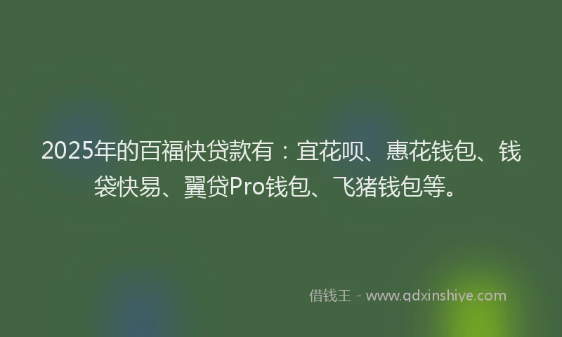 2025年的百福快贷款有：宜花呗、惠花钱包、钱袋快易、翼贷Pro钱包、飞猪钱包等。