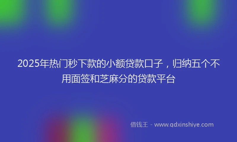 2025年热门秒下款的小额贷款口子，归纳五个不用面签和芝麻分的贷款平台