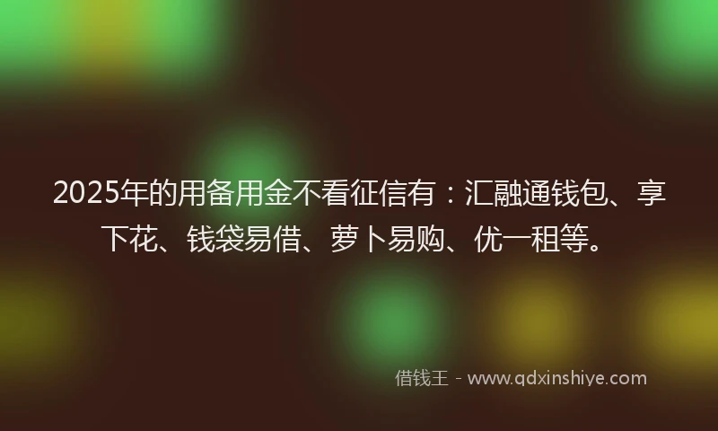 2025年的用备用金不看征信有：汇融通钱包、享下花、钱袋易借、萝卜易购、优一租等。