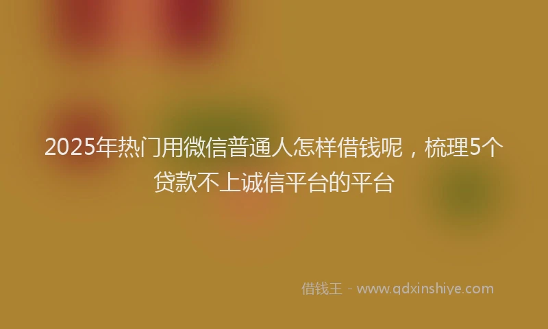 2025年热门用微信普通人怎样借钱呢,梳理5个贷款不上诚信平台的平台