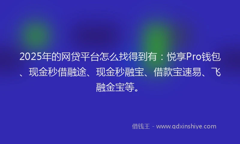 2025年的网贷平台怎么找得到有:悦享Pro钱包、现金秒借融途、现金秒融宝、借款宝速易、飞融金宝等。