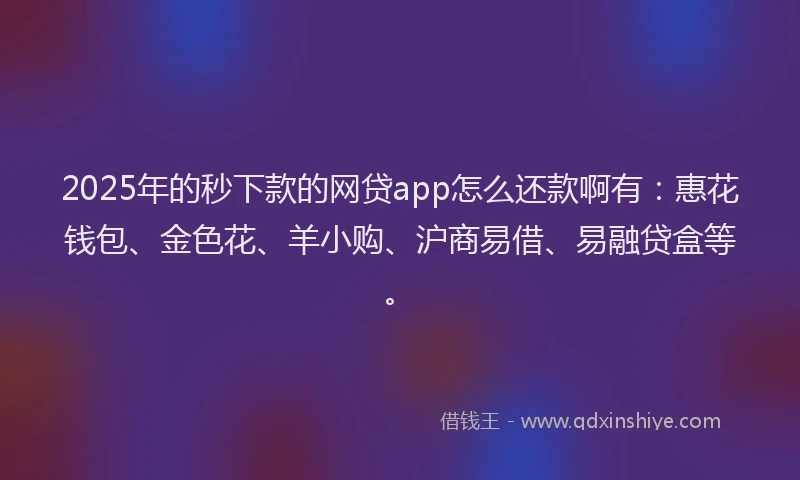 2025年的秒下款的网贷app怎么还款啊有：惠花钱包、金色花、羊小购、沪商易借、易融贷盒等。