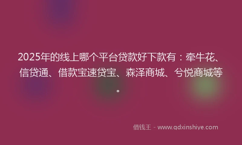 2025年的线上哪个平台贷款好下款有:牵牛花、信贷通、借款宝速贷宝、森泽商城、兮悦商城等。