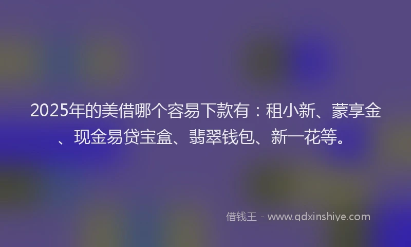 2025年的美借哪个容易下款有：租小新、蒙享金、现金易贷宝盒、翡翠钱包、新一花等。