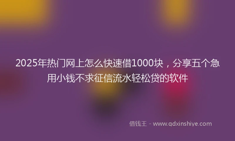 2025年热门网上怎么快速借1000块，分享五个急用小钱不求征信流水轻松贷的软件