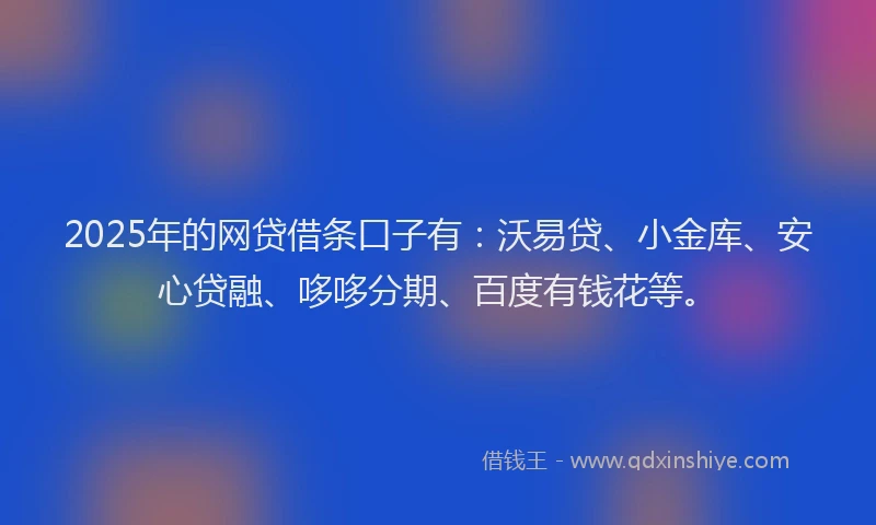 2025年的网贷借条口子有：沃易贷、小金库、安心贷融、哆哆分期、百度有钱花等。