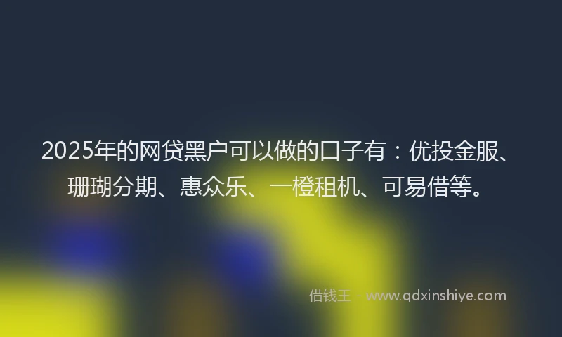 2025年的网贷黑户可以做的口子有:优投金服、珊瑚分期、惠众乐、一橙租机、可易借等。
