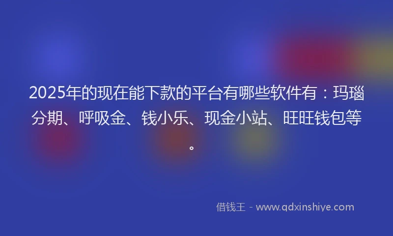 2025年的现在能下款的平台有哪些软件有：玛瑙分期、呼吸金、钱小乐、现金小站、旺旺钱包等。