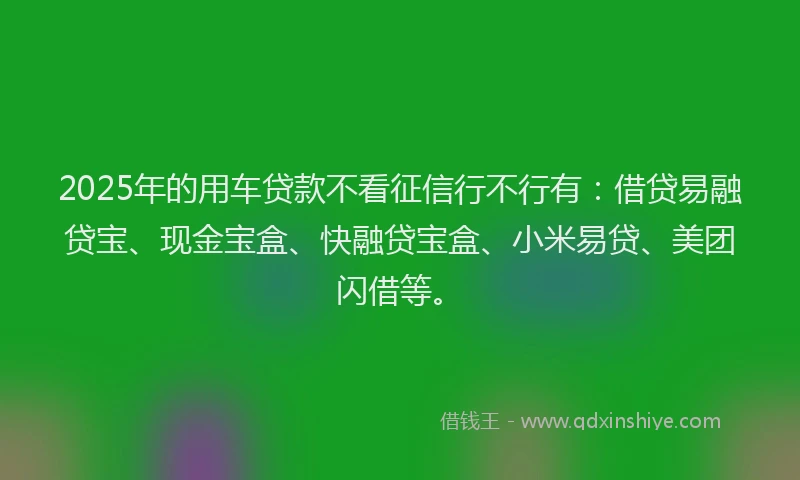 2025年的用车贷款不看征信行不行有：借贷易融贷宝、现金宝盒、快融贷宝盒、小米易贷、美团闪借等。