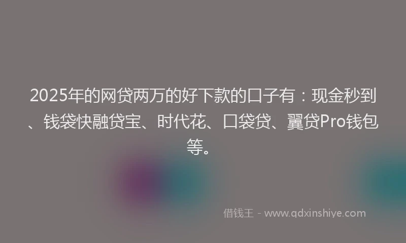 2025年的网贷两万的好下款的口子有：现金秒到、钱袋快融贷宝、时代花、口袋贷、翼贷Pro钱包等。