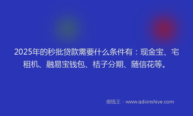 2025年的秒批贷款需要什么条件有：现金宝、宅租机、融易宝钱包、桔子分期、随信花等。