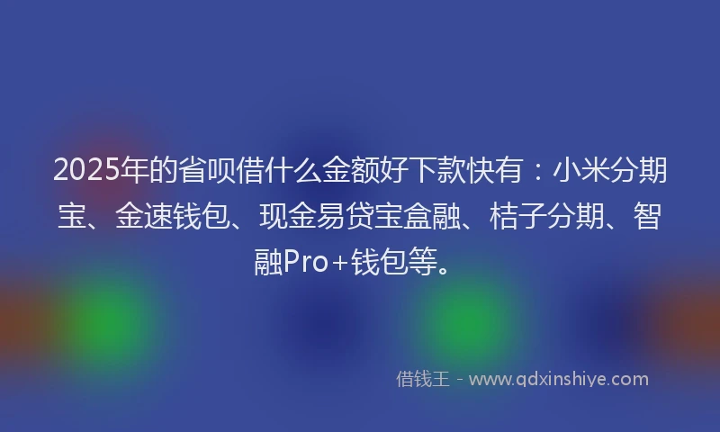 2025年的省呗借什么金额好下款快有：小米分期宝、金速钱包、现金易贷宝盒融、桔子分期、智融Pro+钱包等。