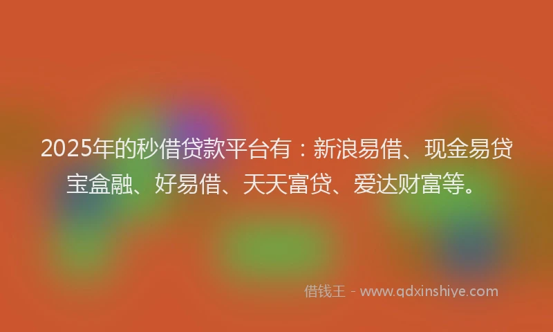 2025年的秒借贷款平台有：新浪易借、现金易贷宝盒融、好易借、天天富贷、爱达财富等。