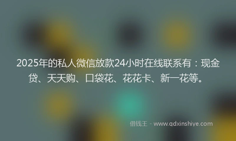 2025年的私人微信放款24小时在线联系有：现金贷、天天购、口袋花、花花卡、新一花等。