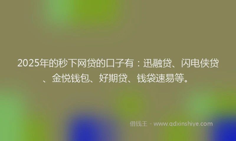 2025年的秒下网贷的口子有：迅融贷、闪电侠贷、金悦钱包、好期贷、钱袋速易等。