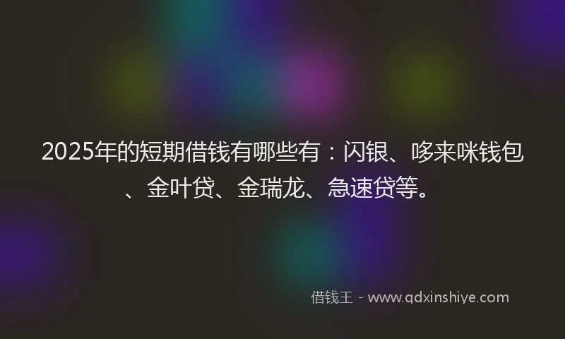 2025年的短期借钱有哪些有:闪银、哆来咪钱包、金叶贷、金瑞龙、急速贷等。