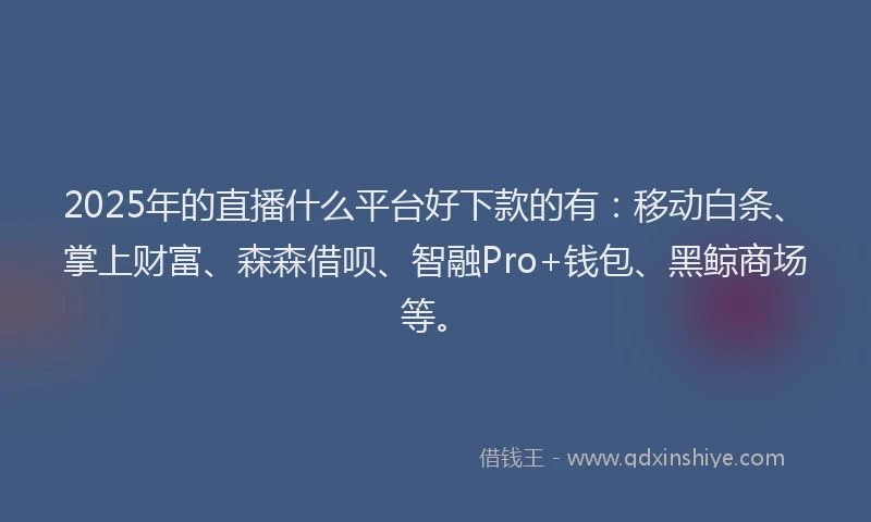 2025年的直播什么平台好下款的有：移动白条、掌上财富、森森借呗、智融Pro+钱包、黑鲸商场等。