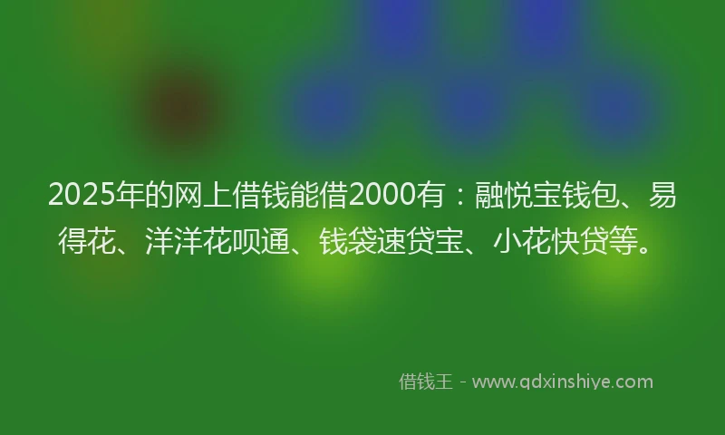 2025年的网上借钱能借2000有：融悦宝钱包、易得花、洋洋花呗通、钱袋速贷宝、小花快贷等。
