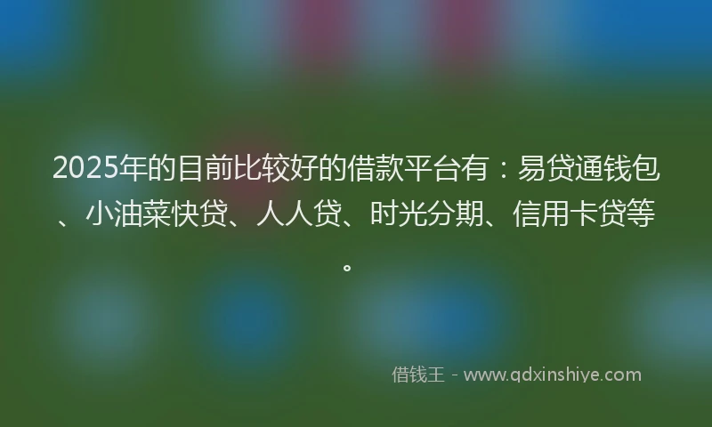 2025年的目前比较好的借款平台有：易贷通钱包、小油菜快贷、人人贷、时光分期、信用卡贷等。