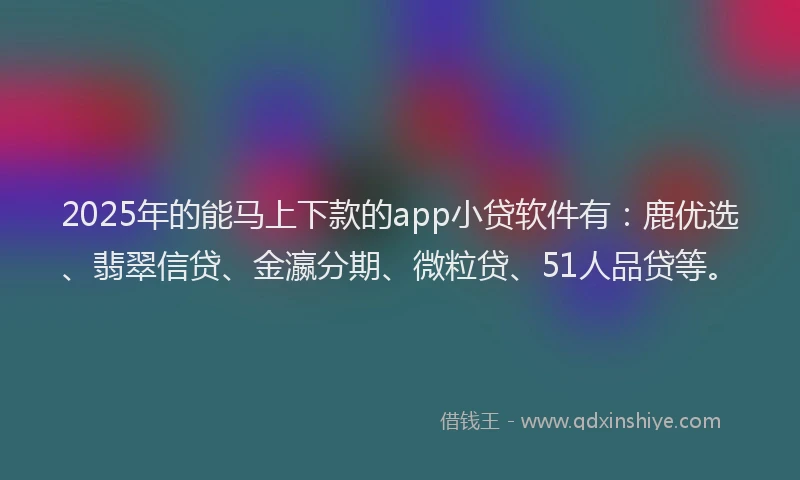 2025年的能马上下款的app小贷软件有：鹿优选、翡翠信贷、金瀛分期、微粒贷、51人品贷等。