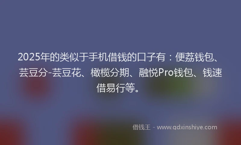 2025年的类似于手机借钱的口子有：便荔钱包、芸豆分-芸豆花、橄榄分期、融悦Pro钱包、钱速借易行等。