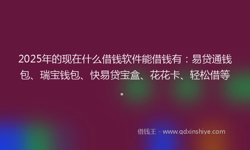 2025年的现在什么借钱软件能借钱有:易贷通钱包、瑞宝钱包、快易贷宝盒、花花卡、轻松借等。