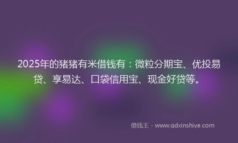 2025年的猪猪有米借钱有：微粒分期宝、优投易贷、享易达、口袋信用宝、现金好贷等。