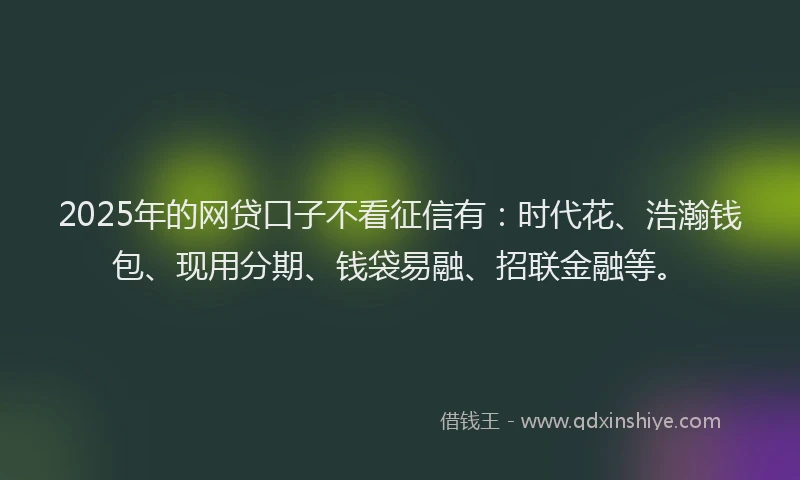 2025年的网贷口子不看征信有：时代花、浩瀚钱包、现用分期、钱袋易融、招联金融等。