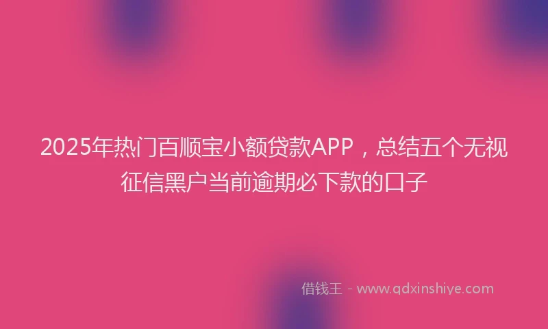 2025年热门百顺宝小额贷款APP，总结五个无视征信黑户当前逾期必下款的口子