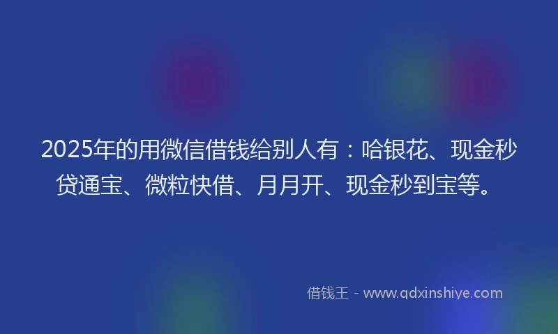 2025年的用微信借钱给别人有：哈银花、现金秒贷通宝、微粒快借、月月开、现金秒到宝等。
