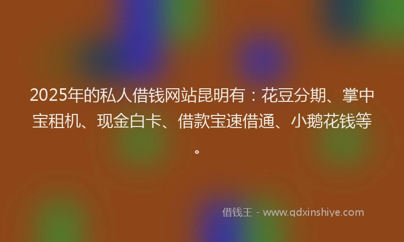 2025年的私人借钱网站昆明有：花豆分期、掌中宝租机、现金白卡、借款宝速借通、小鹅花钱等。