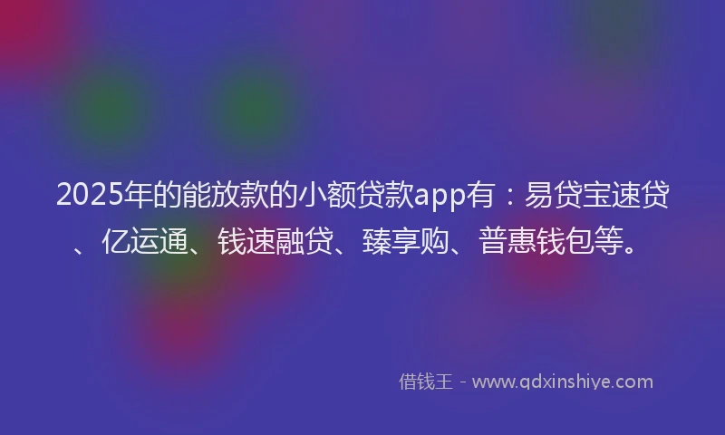 2025年的能放款的小额贷款app有：易贷宝速贷、亿运通、钱速融贷、臻享购、普惠钱包等。