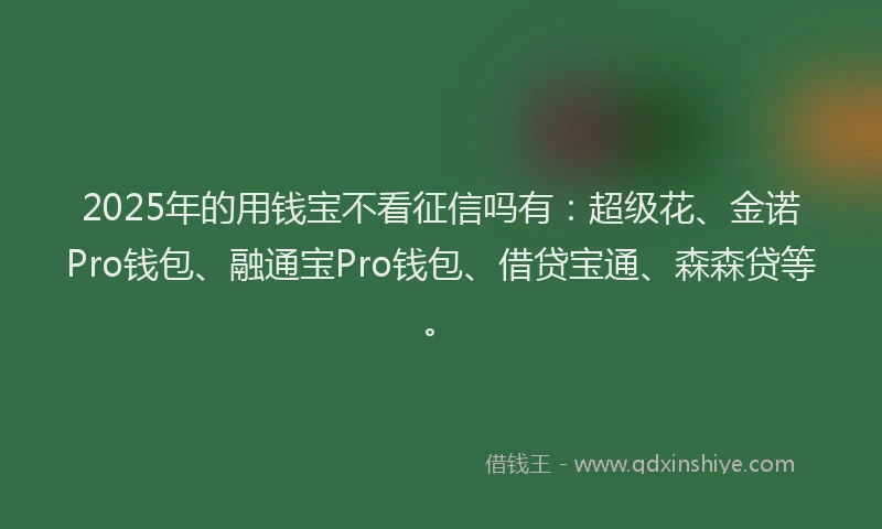 2025年的用钱宝不看征信吗有：超级花、金诺Pro钱包、融通宝Pro钱包、借贷宝通、森森贷等。