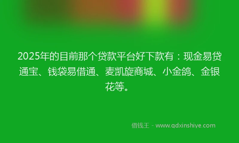 2025年的目前那个贷款平台好下款有：现金易贷通宝、钱袋易借通、麦凯旋商城、小金鸽、金银花等。