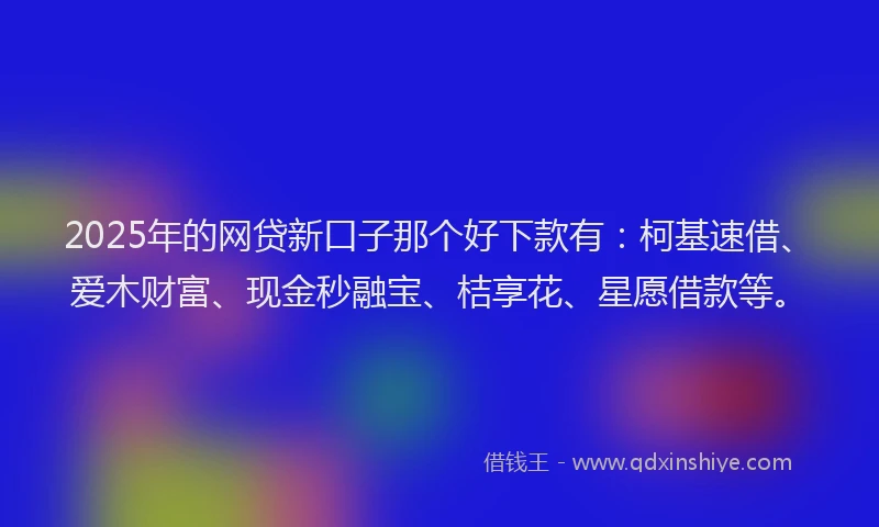 2025年的网贷新口子那个好下款有：柯基速借、爱木财富、现金秒融宝、桔享花、星愿借款等。