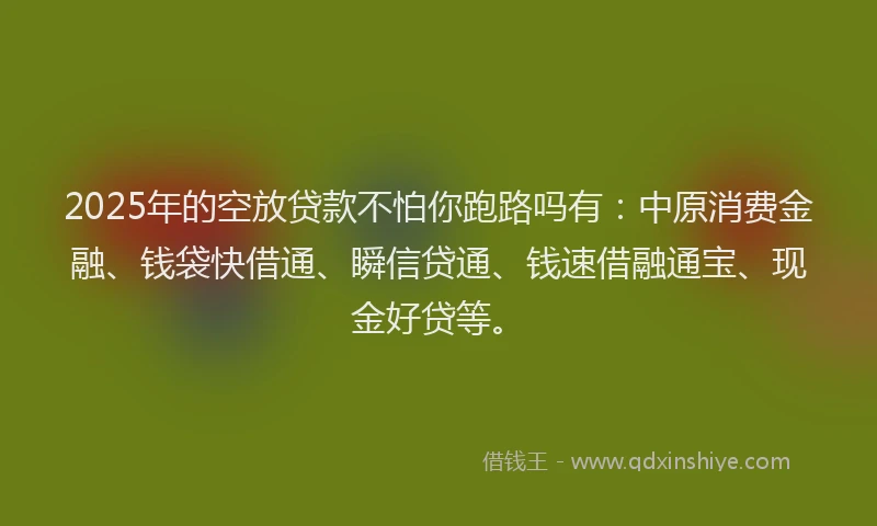 2025年的空放贷款不怕你跑路吗有:中原消费金融、钱袋快借通、瞬信贷通、钱速借融通宝、现金好贷等。