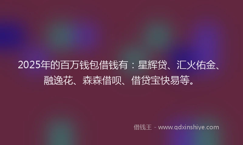 2025年的百万钱包借钱有：星辉贷、汇火佑金、融逸花、森森借呗、借贷宝快易等。