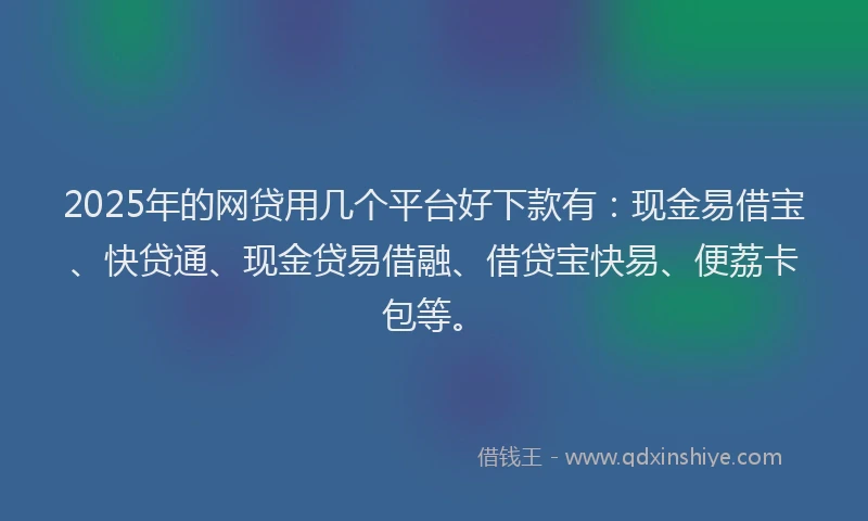 2025年的网贷用几个平台好下款有：现金易借宝、快贷通、现金贷易借融、借贷宝快易、便荔卡包等。