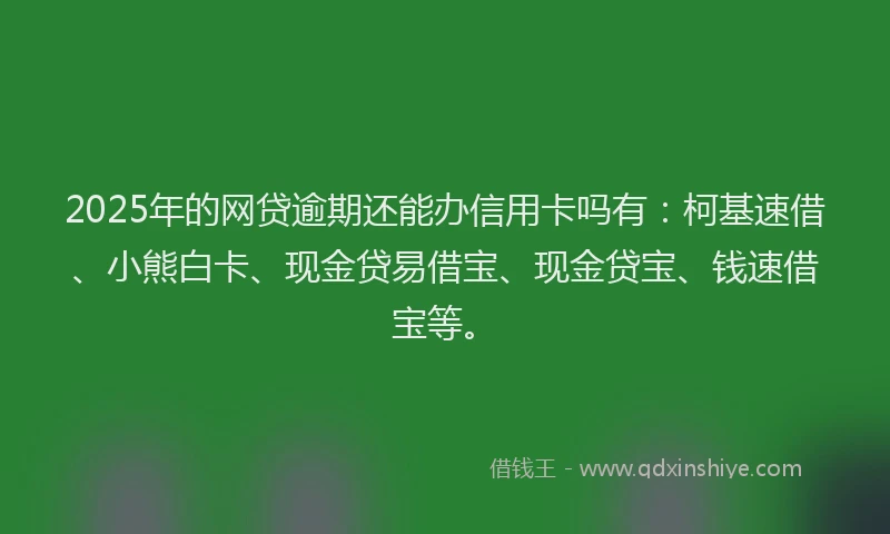 2025年的网贷逾期还能办信用卡吗有：柯基速借、小熊白卡、现金贷易借宝、现金贷宝、钱速借宝等。